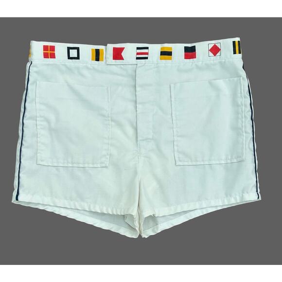 Vintage 40s 50s Catalina Men’s Bathing Suit Short Nautical Flag Print Waist 34 - Picture 1 of 11